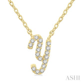 1/20 ctw Initial 'Y' Round cut Diamond Pendant With Chain in 10K Yellow Gold